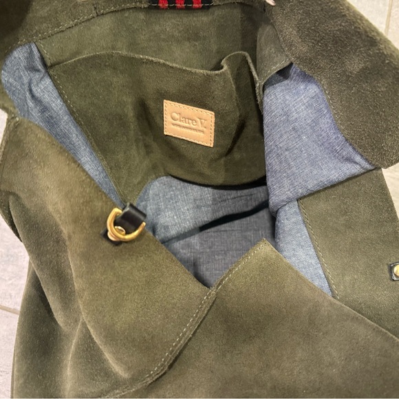 Clare V Olive Green Suede Tote Bag with Red Stripe - Picture 4 of 4